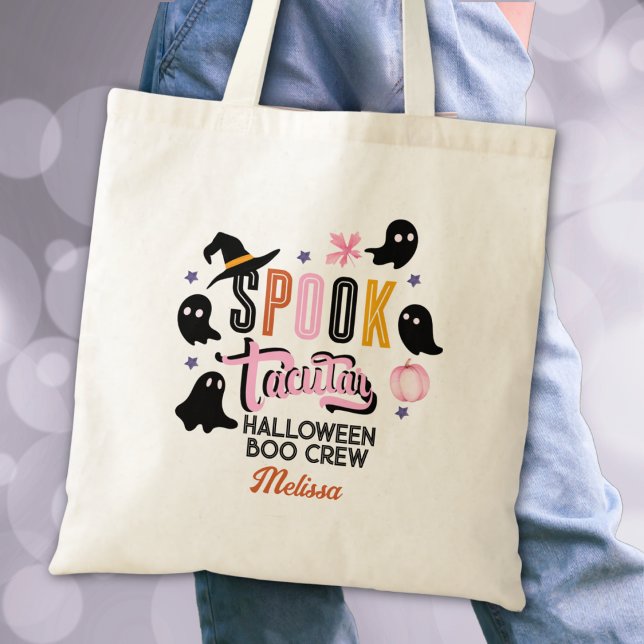 Modern Pink Black Spooktacular Halloween Boo Crew Tygkasse (Skapare uppladdad)