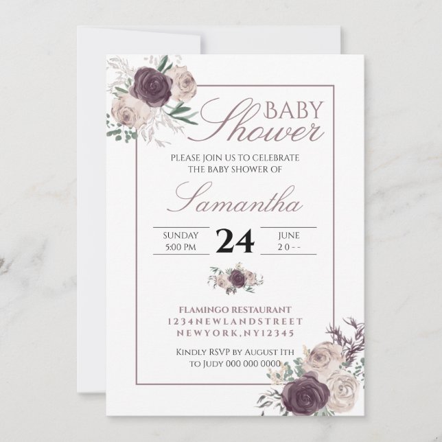 Modern Pink Blush Elegant Floral baby shower Inbjudningar (Framsida)