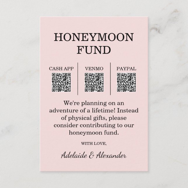Modern Pink Blush Wedding Honeymoon Fund Tilläggskort (Framsida)