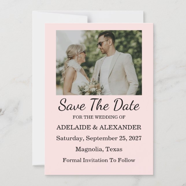 Modern Pink Blush Wedding Save The Date Magnetisk Inbjudningskort (Framsida)