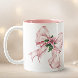 Modern Pink Bow poinsettia Christmas Name Två-Tonad Mugg