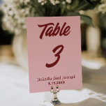 Modern Pink Burgundy Funky Wedding Table Number Inbjudningar<br><div class="desc">Modern and elegant whimsical pink and deep red wedding table numbers. As you see it features a blush pink background with bold burgundy script that matched the whole suite.</div>