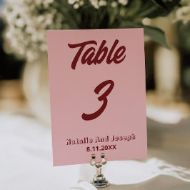 Modern Pink Burgundy Funky Wedding Table Number Inbjudningar
