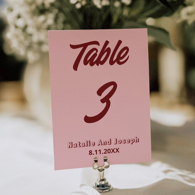 Modern Pink Burgundy Funky Wedding Table Number Inbjudningar (Skapare uppladdad)
