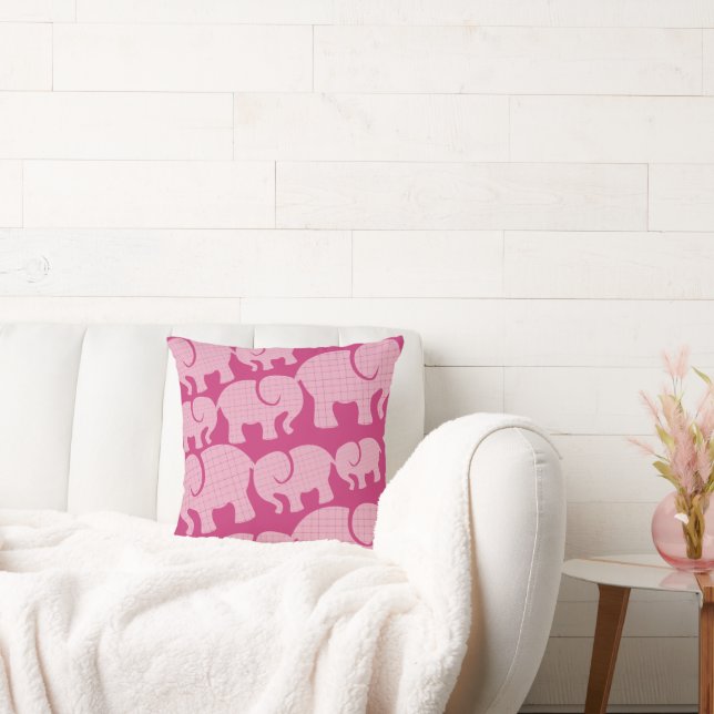 Modern Pink Checked Elephant Pattern Kudde (Soffa)