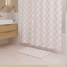 Modern Pink Checkered Pattern Badrumsmatta