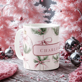 Modern Pink Christmas Ornament Personalized Mug Kaffemugg