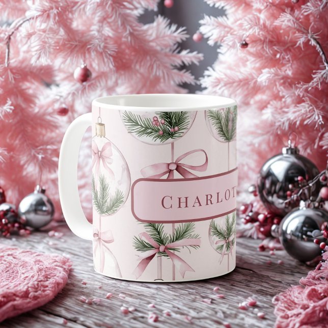 Modern Pink Christmas Ornament Personalized Mug Kaffemugg (Skapare uppladdad)