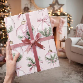Modern Pink Christmas Ornament Wrapping Paper Presentpapper