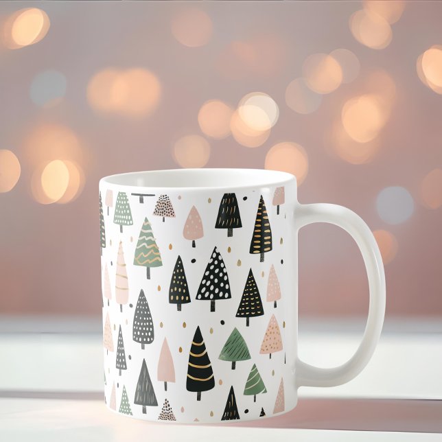 Modern Pink Christmas Tree Pattern Mug Kaffemugg (Skapare uppladdad)
