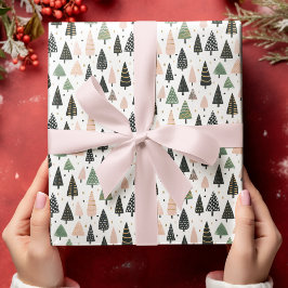 Modern Pink Christmas Tree Pattern Presentpapper
