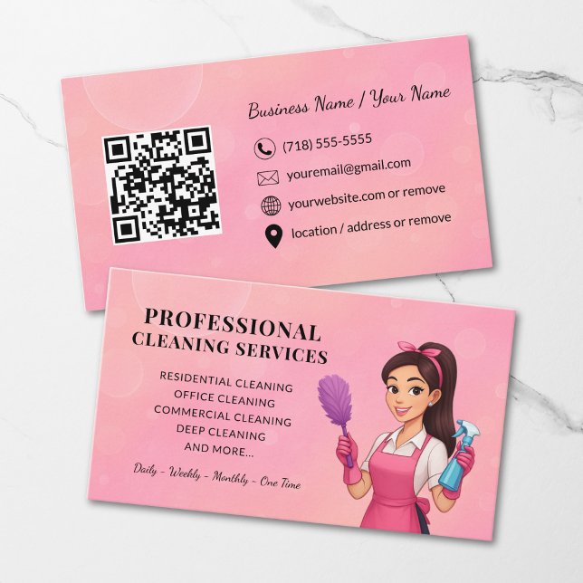Modern Pink Cleaning Service Business Card Visitkort (Skapare uppladdad)