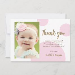 Modern Pink Dots Gold First birthday baptism photo Tack Kort