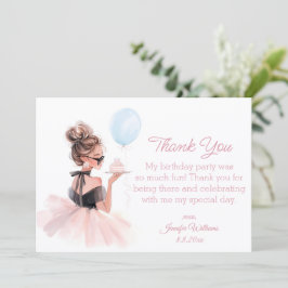 Modern Pink Dress Girl’s Birthday Thank You Anteckningskort