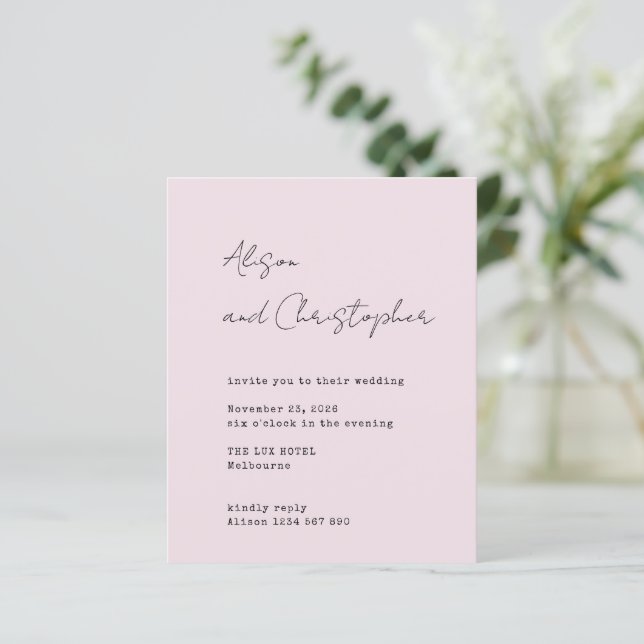 Modern Pink Elegant Script Wedding Invitation (Stående Fram)