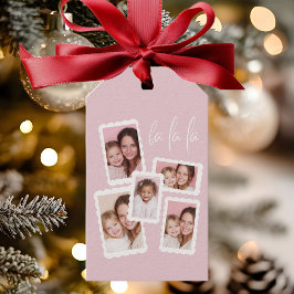 Modern Pink “Fa La La” Multi Photo Christmas Gift  Presentetikett