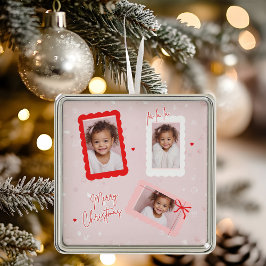 Modern Pink “Fa La La” Multi Photo Christmas Julgransprydnad Metall