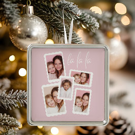 Modern Pink “Fa La La” Multi Photo Christmas Julgransprydnad Metall
