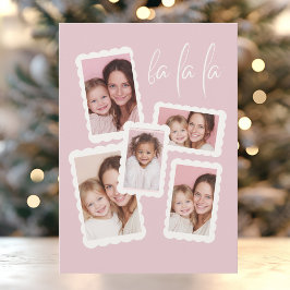 Modern Pink “Fa La La” Multi Photo Christmas  Julkort