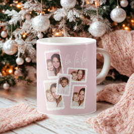 Modern Pink “Fa La La” Multi Photo Christmas  Kaffemugg