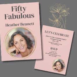 Modern Pink Fifty and Fabulous Photo Birthday Inbjudningar