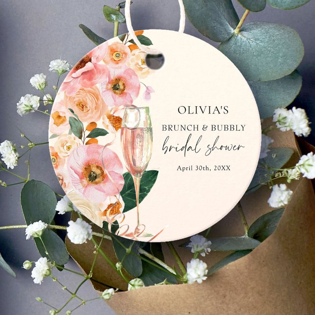 Modern Pink Floral Brunch och Bubly Bridal Shower Gåvor Etiketter (Skapare uppladdad)