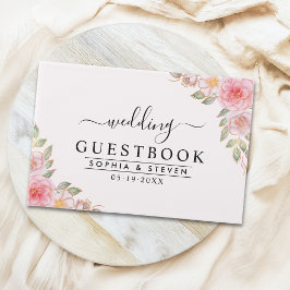 Modern Pink Floral Wedding Party with Golden Touch Gästböcker