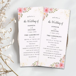 Modern Pink Floral Wedding Party with Golden Touch Program