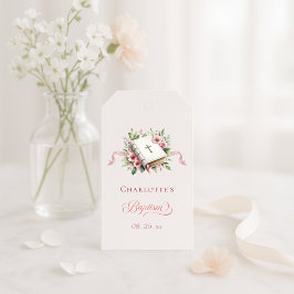 Modern Pink Flower Baptism Presentetikett