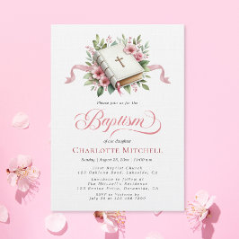 Modern Pink Flower Bible Baptism Inbjudningar