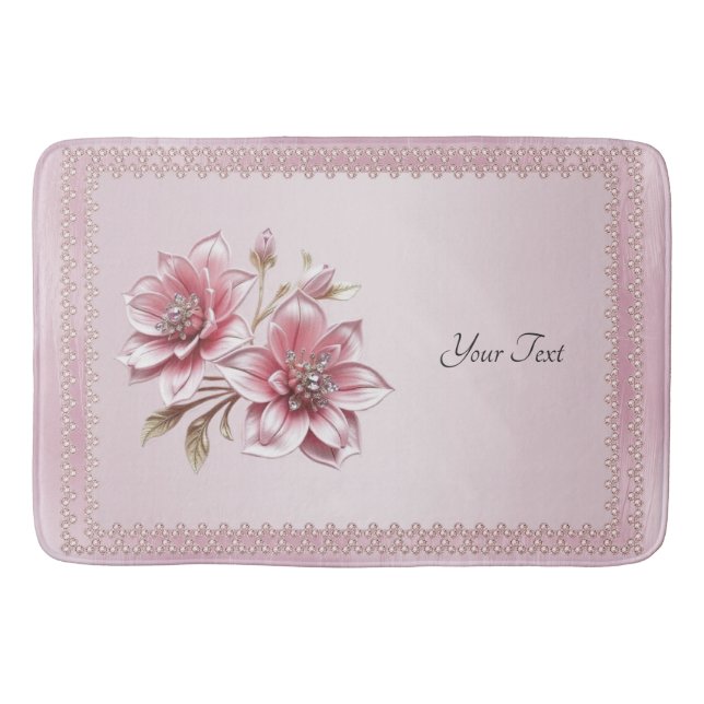 Modern Pink Flowers Bath Mat Badrumsmatta (Framsidan)