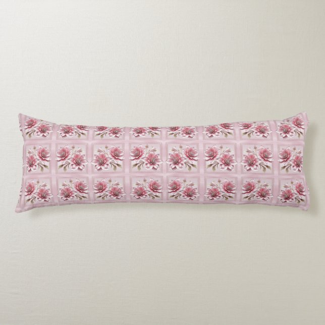 Modern Pink Flowers Body Pillow Kroppskudde (Framsidan)