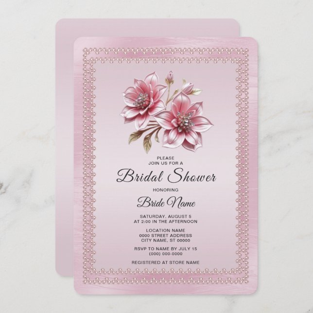 Modern Pink Flowers Bridal Shower Invitation Inbjudningar (Fram/baksida)