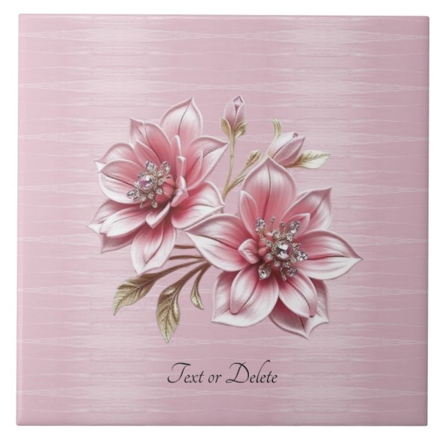 Modern Pink Flowers Ceramic Tile Kakelplatta (Framsidan)