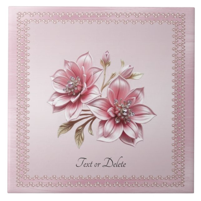 Modern Pink Flowers Ceramic Tile Kakelplatta (Framsidan)