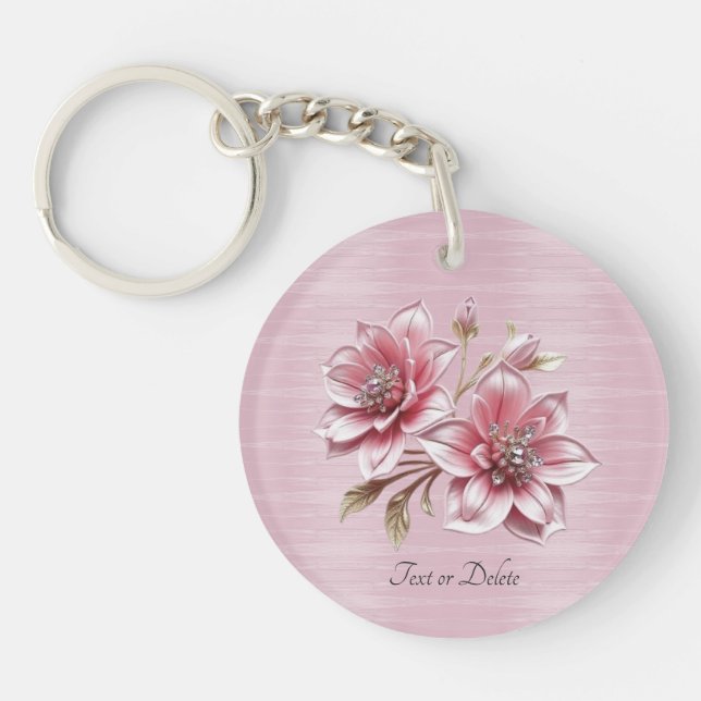 Modern Pink Flowers Keychain (Framsidan)