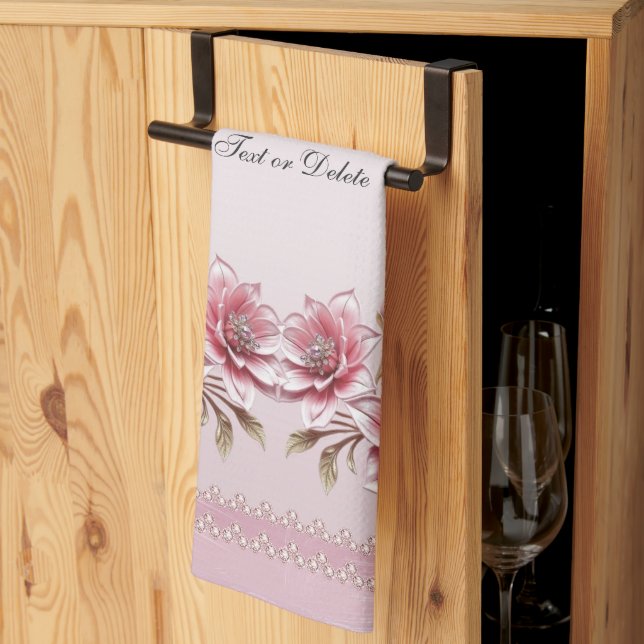 Modern Pink Flowers Kitchen Towel Kökshandduk (Thirds Fold)