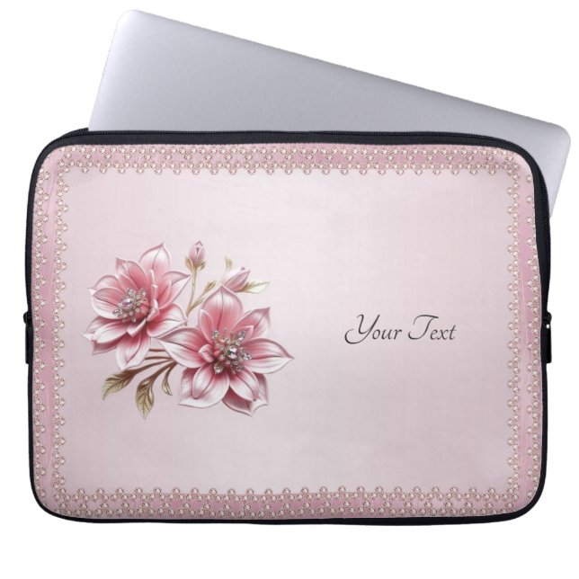 Modern Pink Flowers Laptop Sleeve (Framsidan)