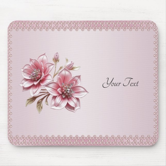 Modern Pink Flowers Mousepad Musmatta (Framsidan)