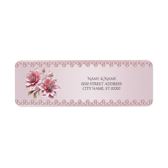 Modern Pink Flowers Return Address Label Returadress Etikett (Framsidan)