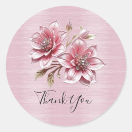 Modern Pink Flowers Sticker Runt Klistermärke