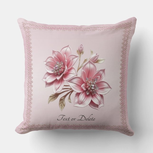 Modern Pink Flowers Throw Pillow Kudde (Framsida)