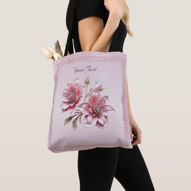 Modern Pink Flowers Tote Bag Tygkasse (Närbild)