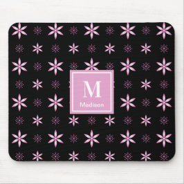 Modern Pink Geometric Floral Monogram Mouse Pad Musmatta