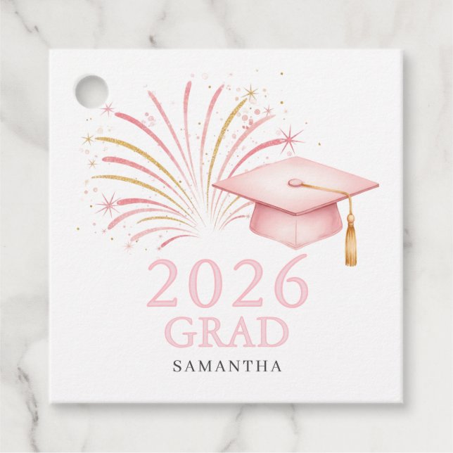 Modern Pink Gold 2026 Grad  Gåvor Etiketter (Framsida)