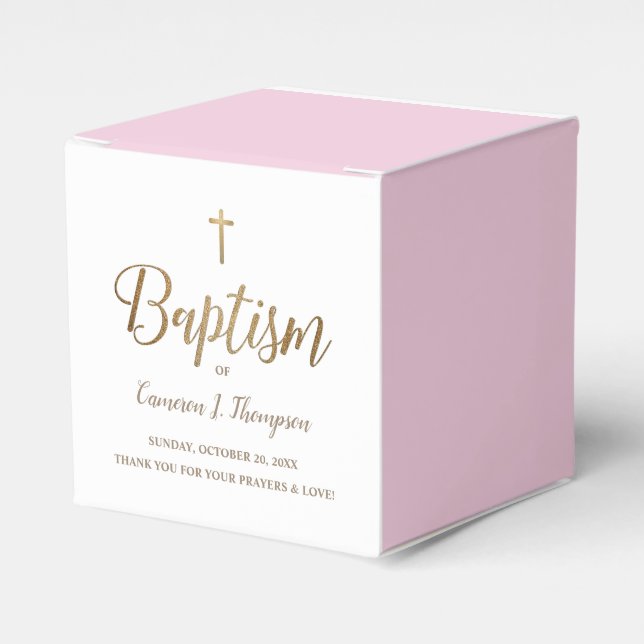 Modern Pink & Gold Baptism with Cross Personalized Presentaskar (Framsidan Sidan)