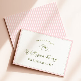 Modern Pink & Green Bridesmaid Proposal Card Inbjudningar