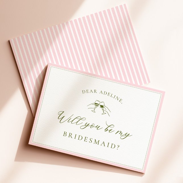 Modern Pink & Green Bridesmaid Proposal Card Inbjudningar (Skapare uppladdad)