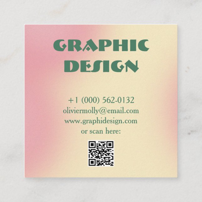 Modern Pink & Green Gradient Business Card Fyrkantigt Visitkort (Baksida)