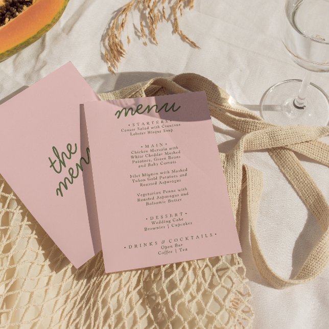 Modern Pink Green Whimsical Summer Fun Wedding Meny (Skapare uppladdad)